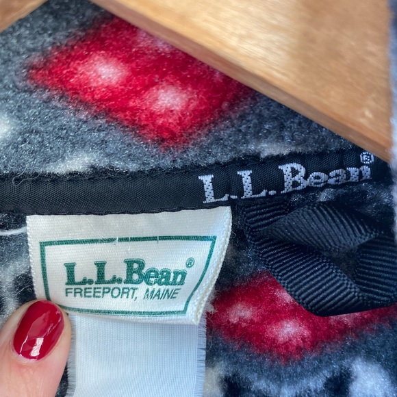 Vintage LL Bean Fleece Sweater Womens Size 6-8 Geometric Snowflakes Full Zip EUC - Picture 2 of 4